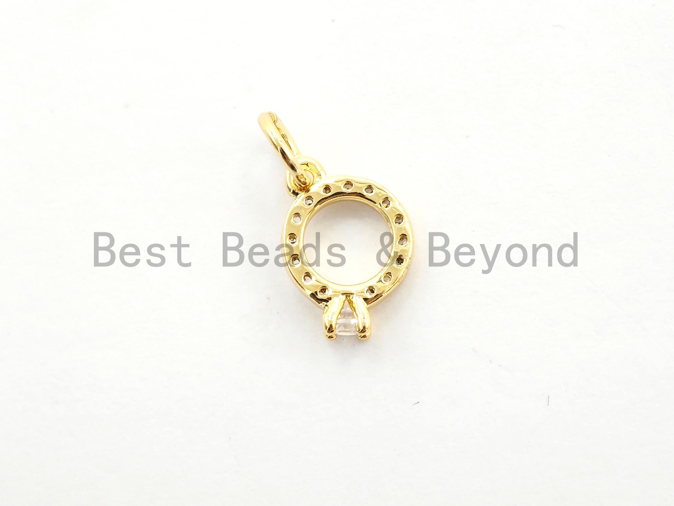 2pcs CZ Micro Pave Diamond Ring Pendant/Charm,Cubic Zirconia Paved Charm, Necklace Bracelet Charm Pendant, 7x10mm,sku#Y154