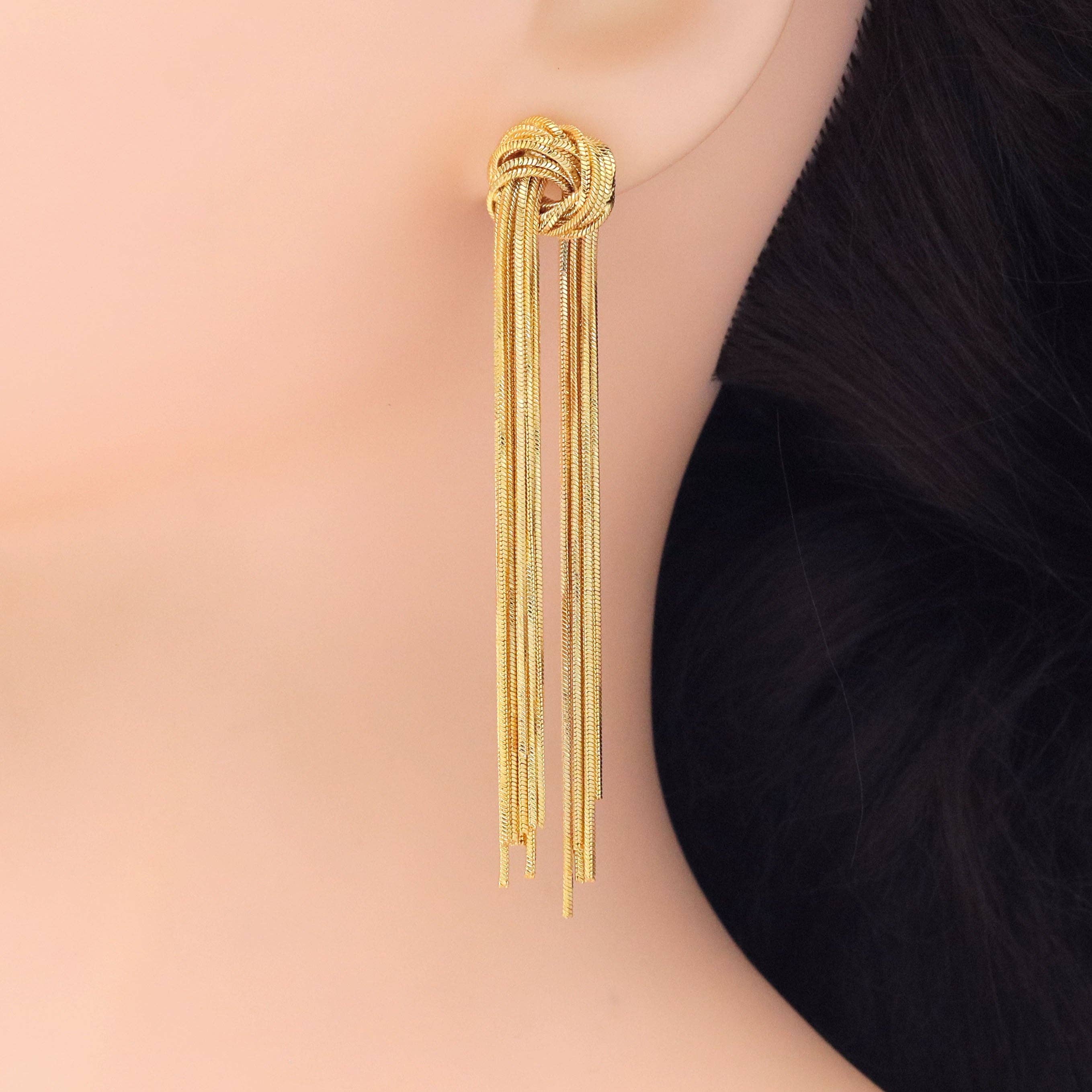 Gold Tassel Chain  Earrings, Sku#ZX200