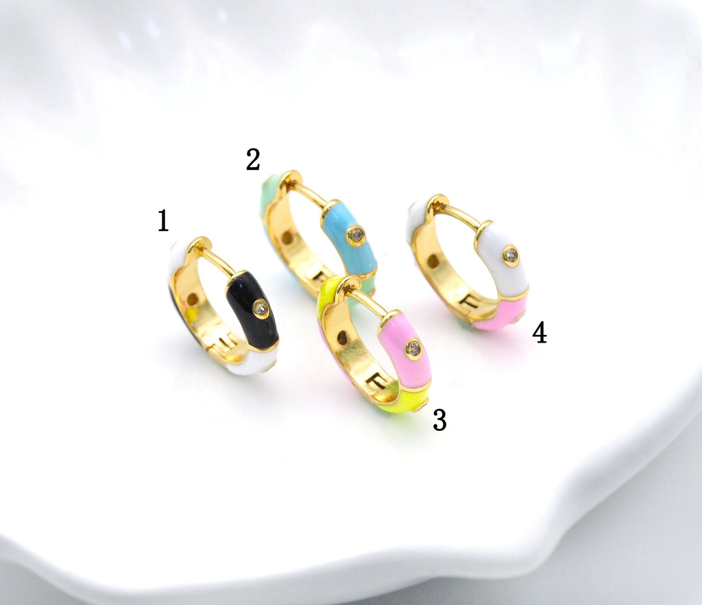 Pave Enamel Huggie Hoop Every day earrings,sku#Y764