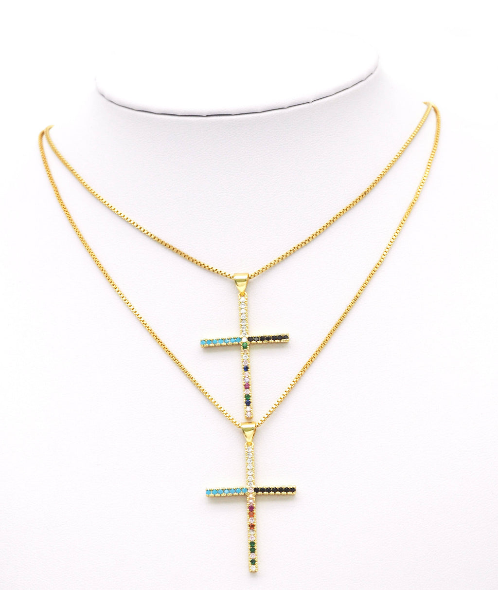 Colorful CZ Cross Pendant, Sku#LK598