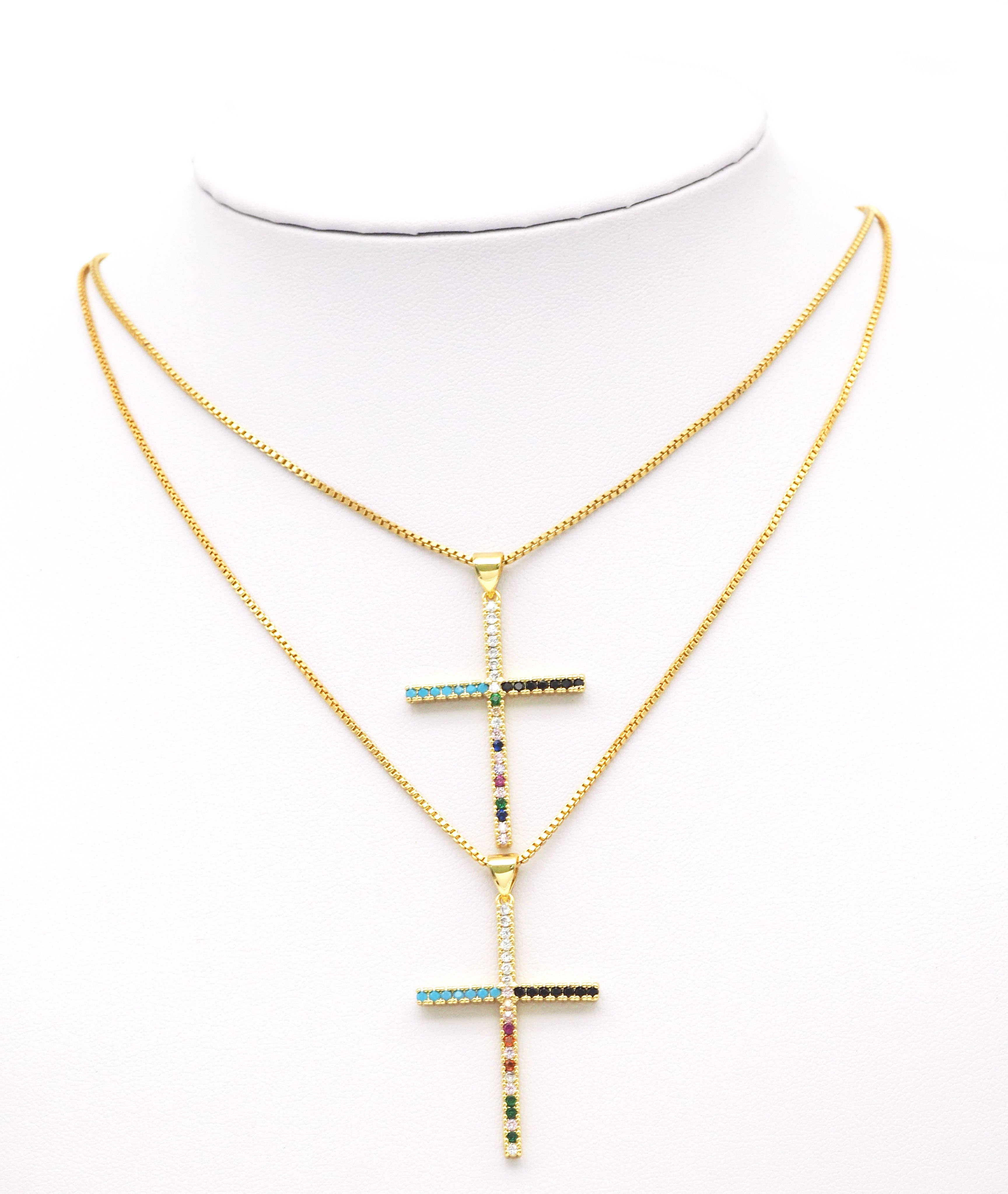 Colorful CZ Cross Pendant, Sku#LK598