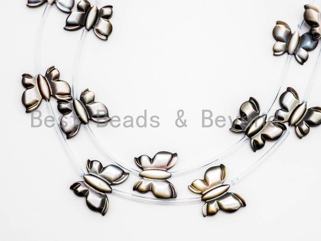 1/10pcs, Natural Mother of Pearl beads, 16x20mm Black and White Carved Pearl Butterfly Beads Strand,SKU#T105