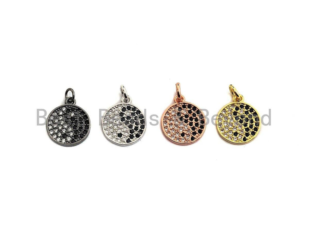 Clear Black CZ Micro Pave Tai Ji on Disc Pendant/Charm,Tai Ji CZ Pendant, Silver/Gold/Rose Gold/Black Tone,12x14mm,Sku#Z456