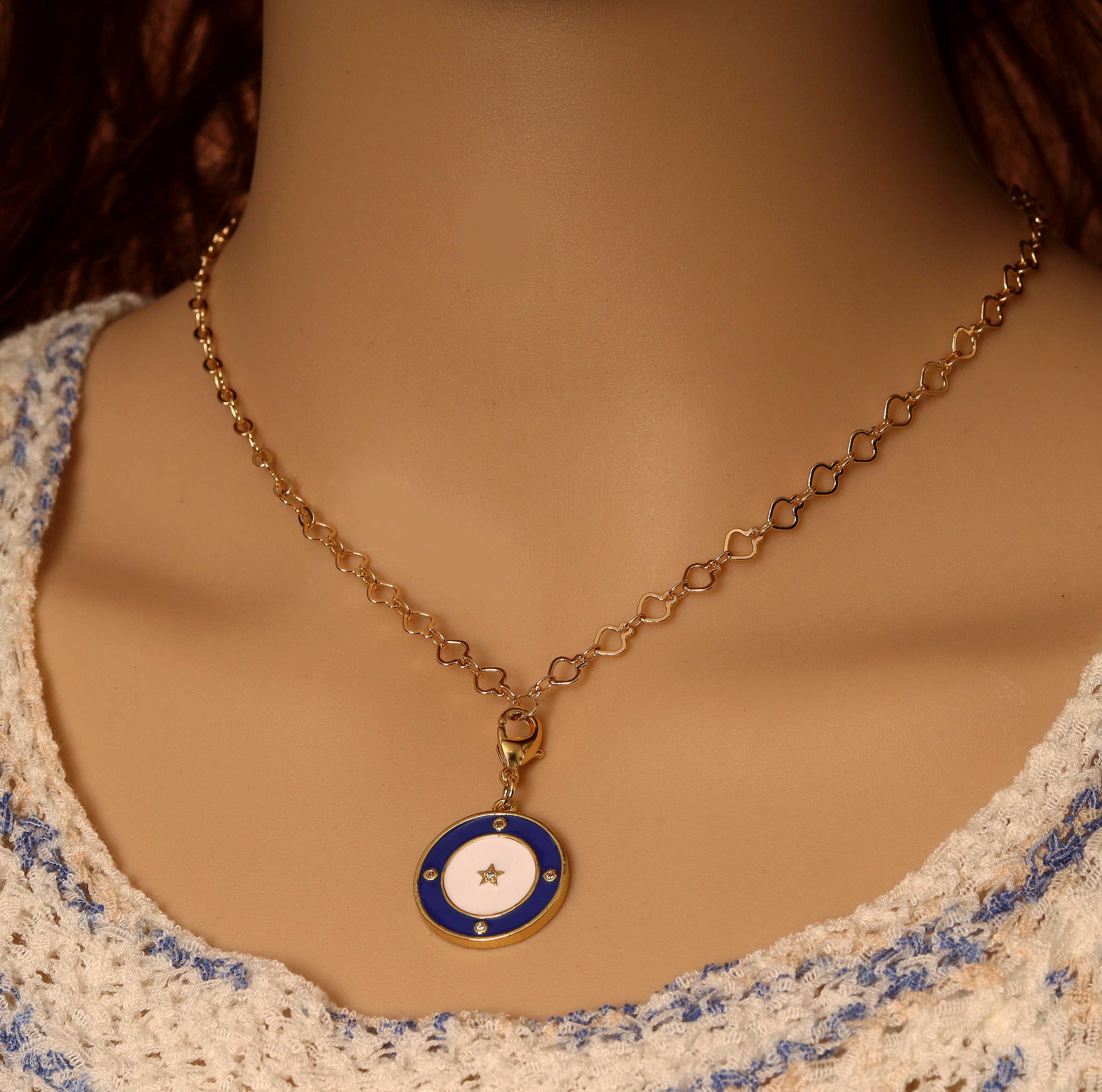 Heart Shape Necklace with Blue White Star Penant, sku#EF167