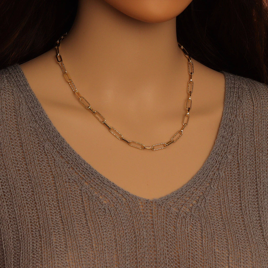 Gold Silver mixed paperclip Chain Necklace , Sku#EF636