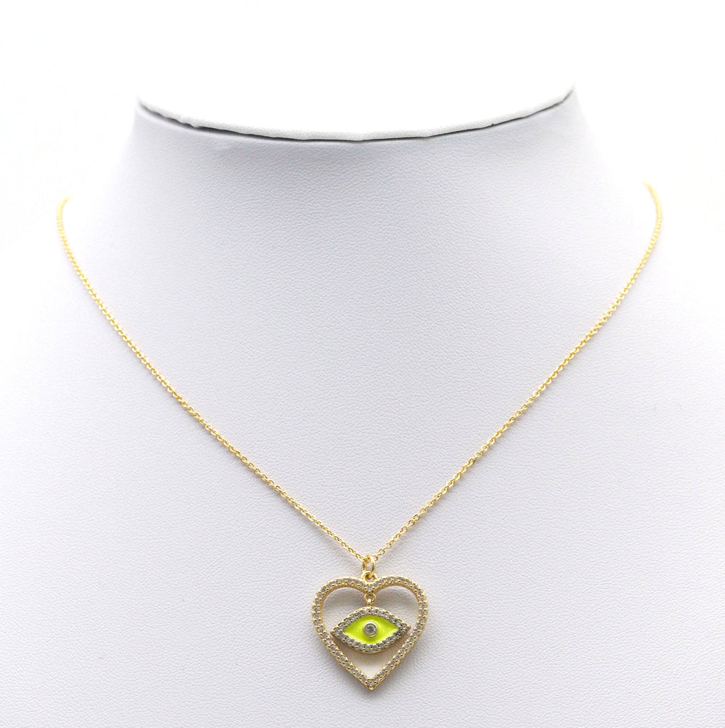CZ Enamel Dangle Evil Eye Heart Charm, Sku#F1510