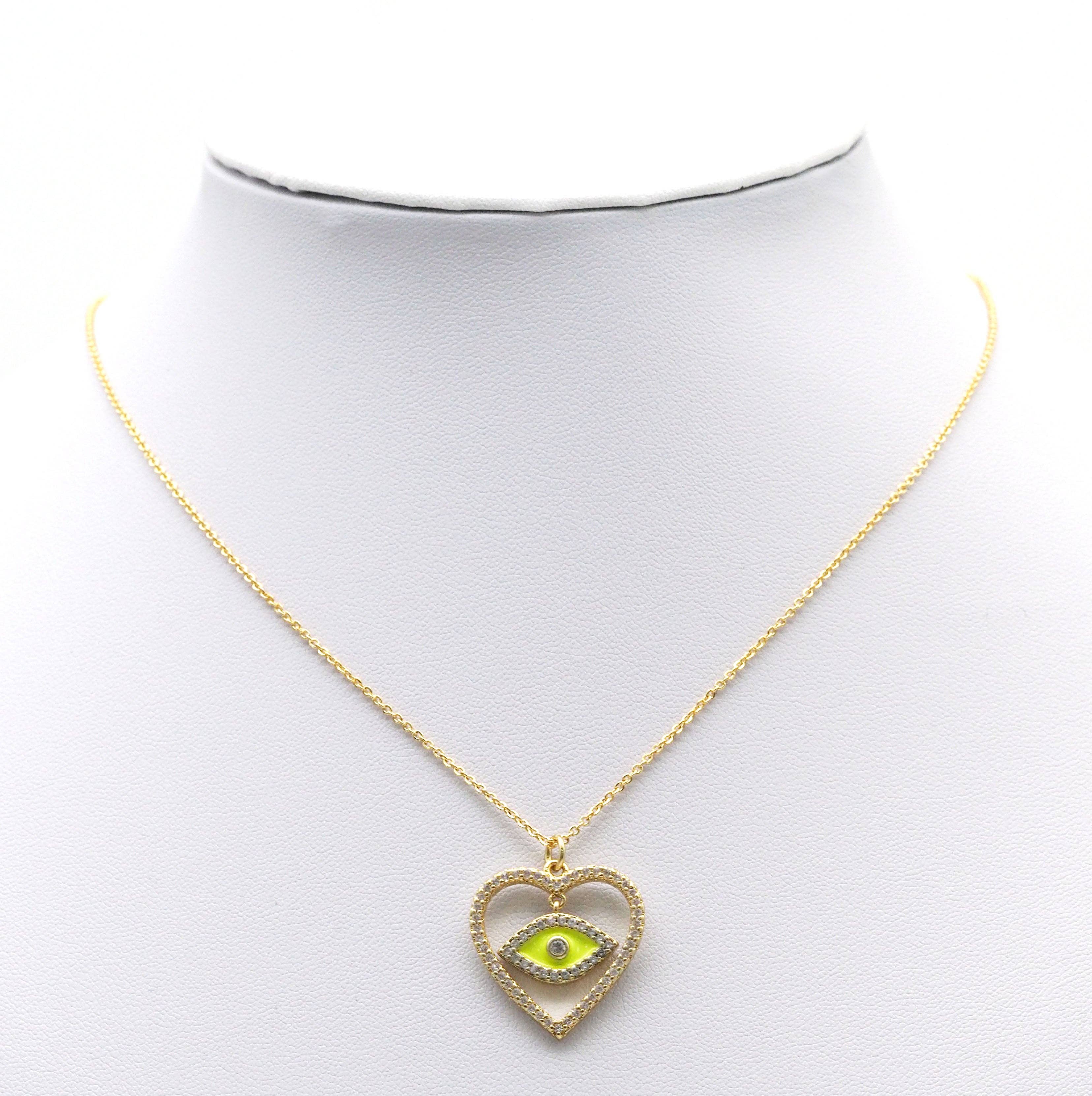 CZ Enamel Dangle Evil Eye Heart Charm, Sku#F1510