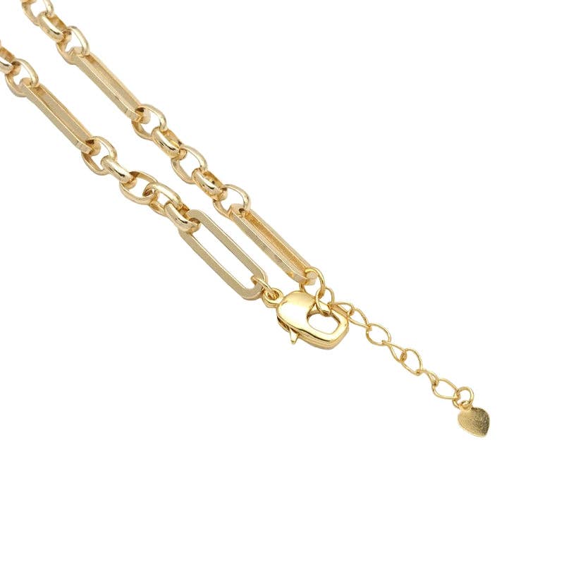 Gold Mixed Paperclip Link Chain Necklace with Flower/Cross Pendant,sku#EF322