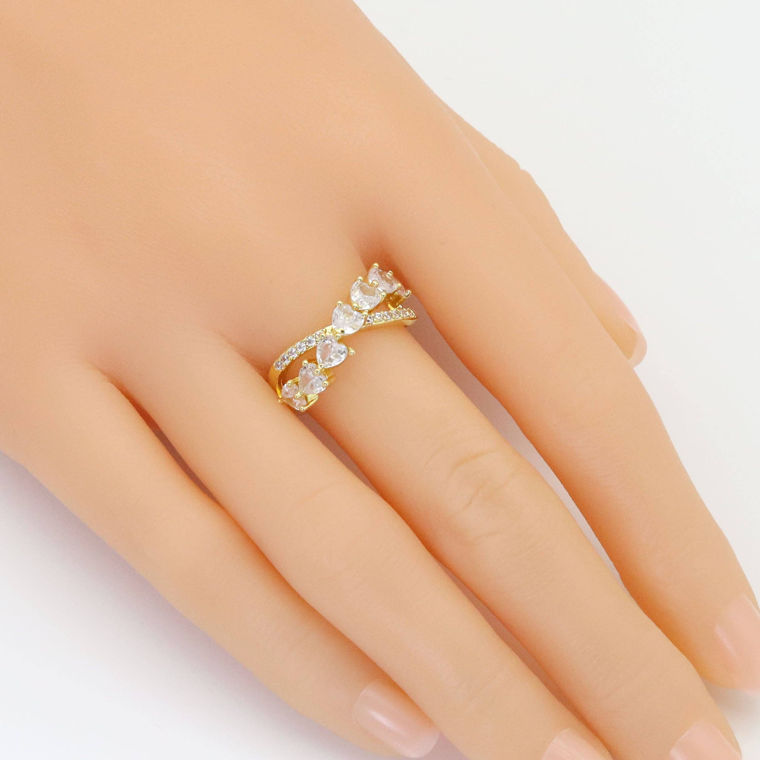 Gold Silver String Hearts Criss Cross Adjustable Ring, Sku#A174