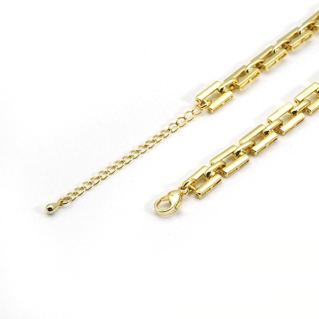 Clear CZ Gold Square Link Chain Adjustable Necklace,sku#LX230