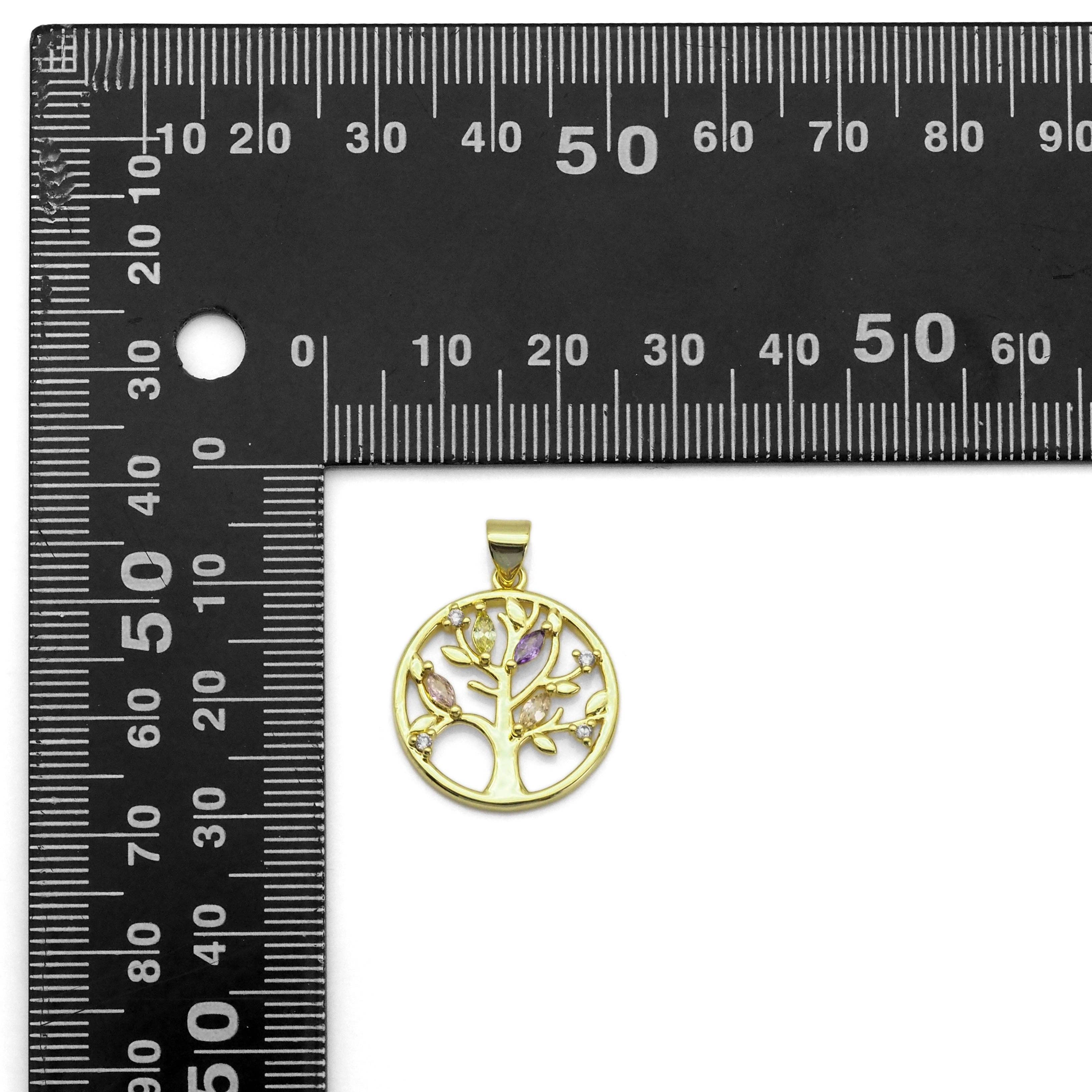 Gold Colorful CZ Tree On Round Ring Charm, Sku#LD421