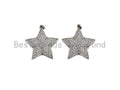 Rhidium CZ Micro Pave Five Star Pendant/Charm, Antique Silver Star Cubic Zirconia Pendant Charm, 31x32mm,sku#X120