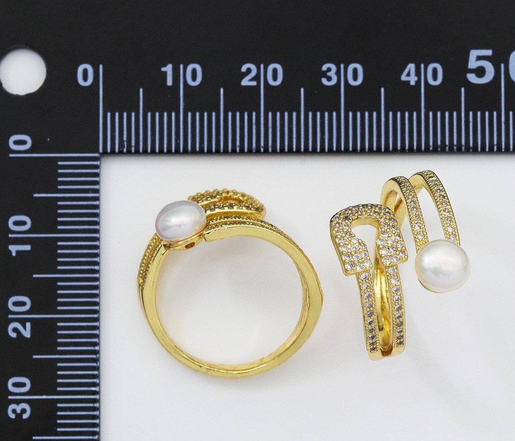 CZ Mother of Pearl and Paperclips Open Ring, Sku#LD242