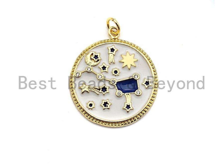 White Enamel Blue Big Dipper Moon Star Charms Pendant, Enamel Pendant,Round Enamel, Oil Drop jewelry Findings, 24x28mm,sku#Z366