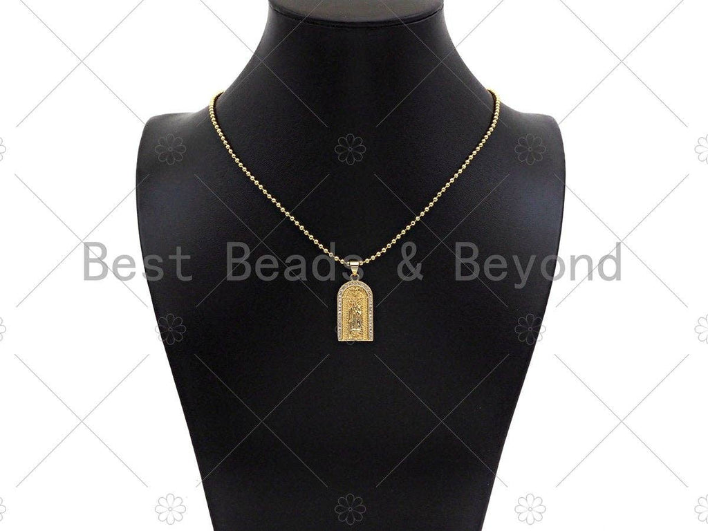 CZ Micro Pave Virgin Mary On Arched Door Shape Pendant/Charm,Cubic Zirconia Charm, 14x27mm, Sku#LD28