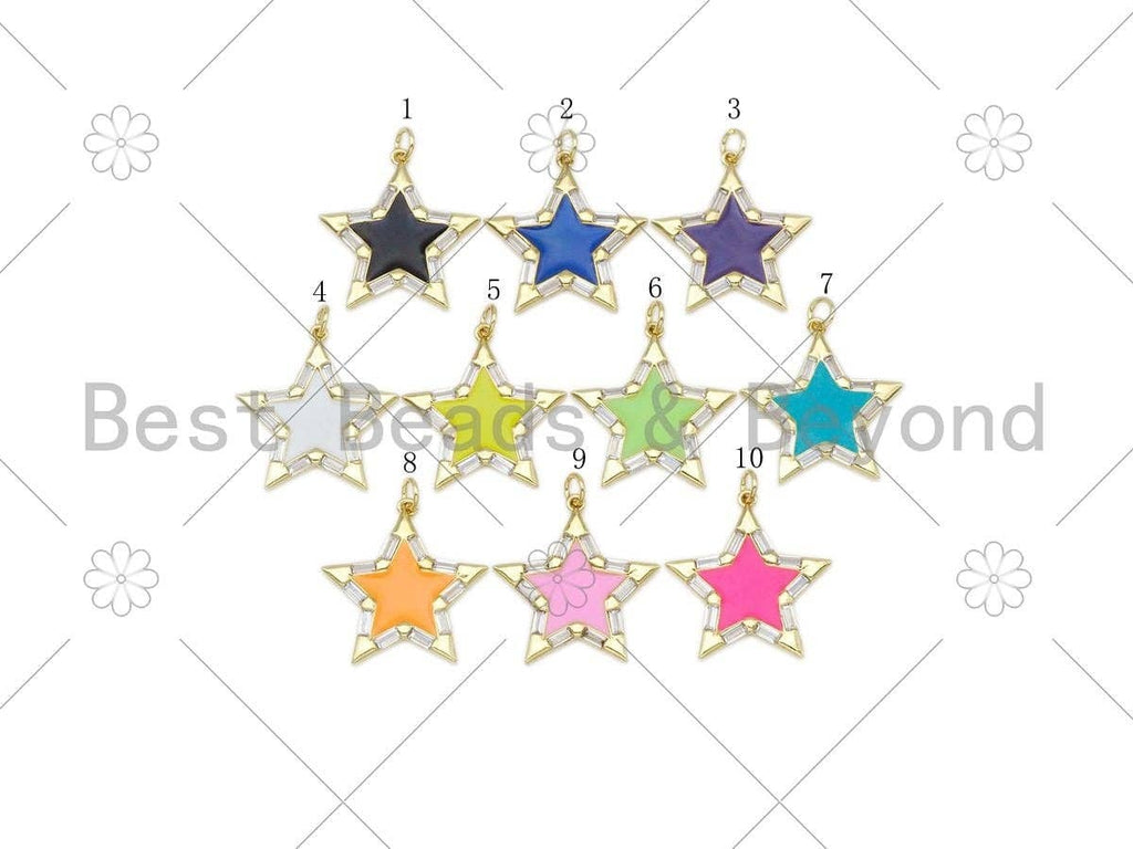 Enamel Colorful Five Point Star Pendant, Gold Filled Enamel Star Charm,Enamel Jewelry Findings,25mm,Sku#F1416C