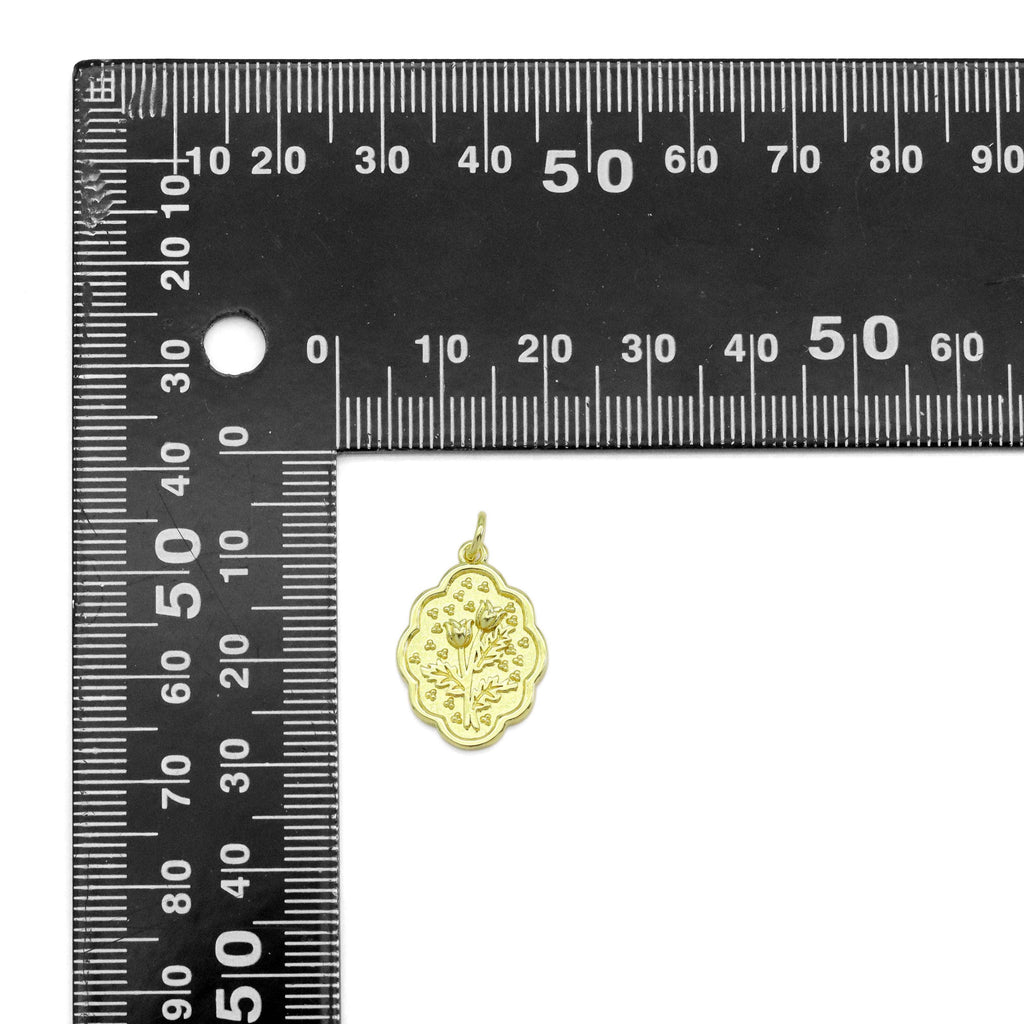 CZ Gold Embossment flower tree Oval Charm, Sku#Z1475