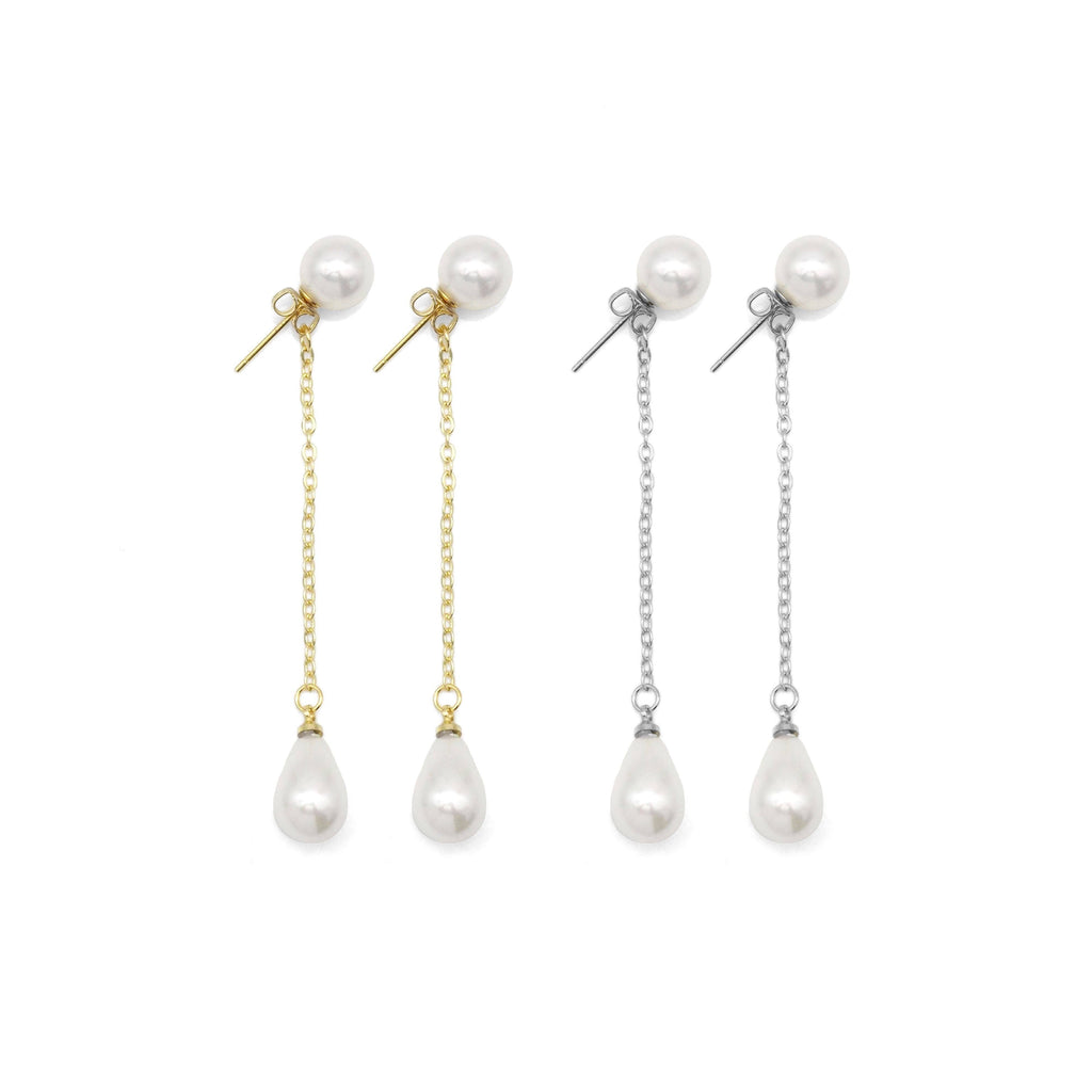 Gold Silver pearl drop Pearl Dangle Earrings, Sku#EF454