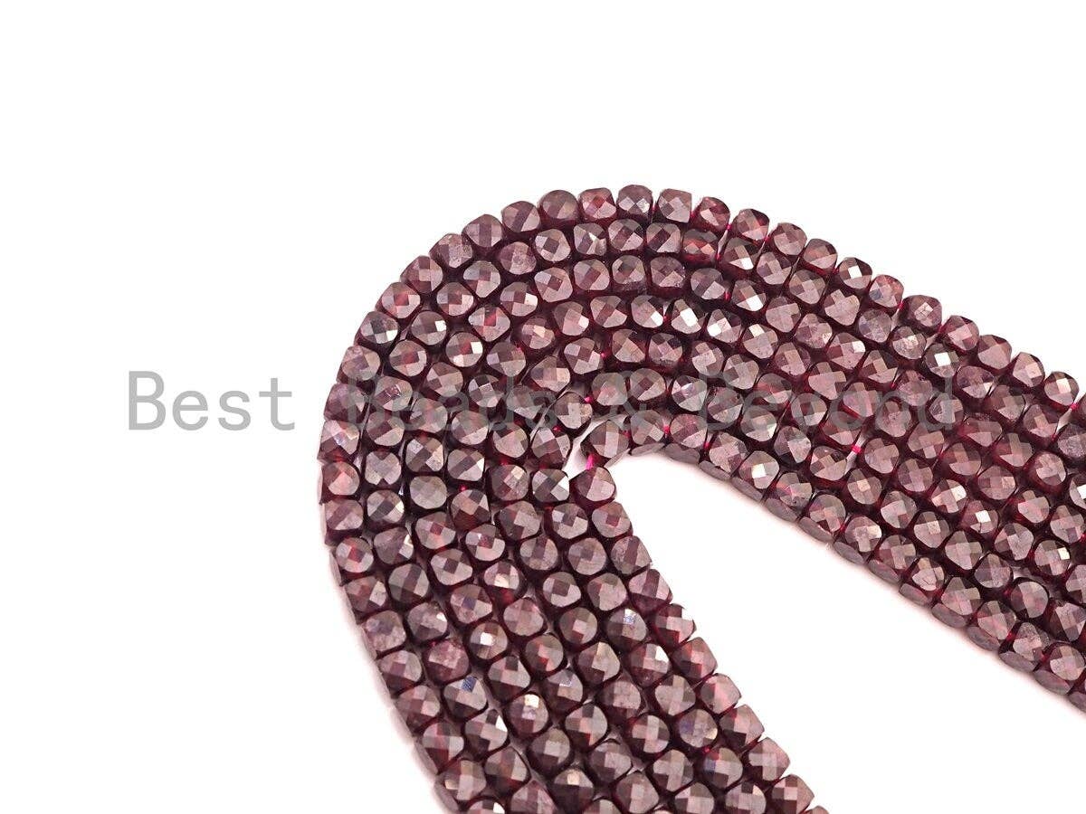 High Quality Natural Garnet Cube Beads, 4mm Faceted Cube Garnet, 16" Full Strand, Sku#U815