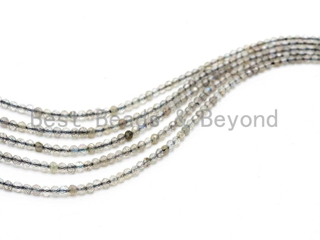Perles rondes à facettes en labradorite grise naturelle de haute qualité, SKU#U72