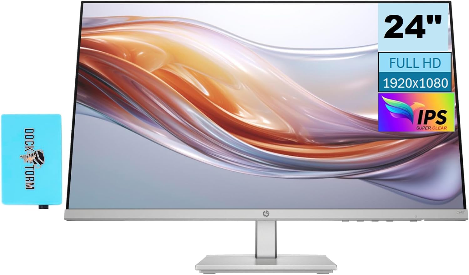 Écran HP Série 5 524sh (remplace le M24h) 24" FHD IPS 300 nits avec extenseur de port USB Docztorm 1x HDMI 1x VGA sans scintillement inclinaison réglable de -5 à +25 degrés noir/argent (modèle le plus récent 2024)
