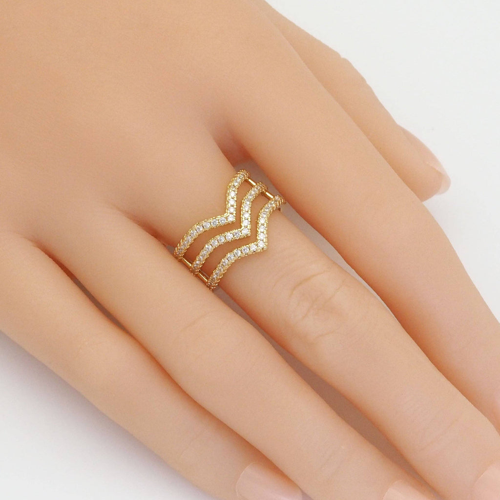 Gold CLear CZ Waveline Adjustable Ring, Sku#LD446