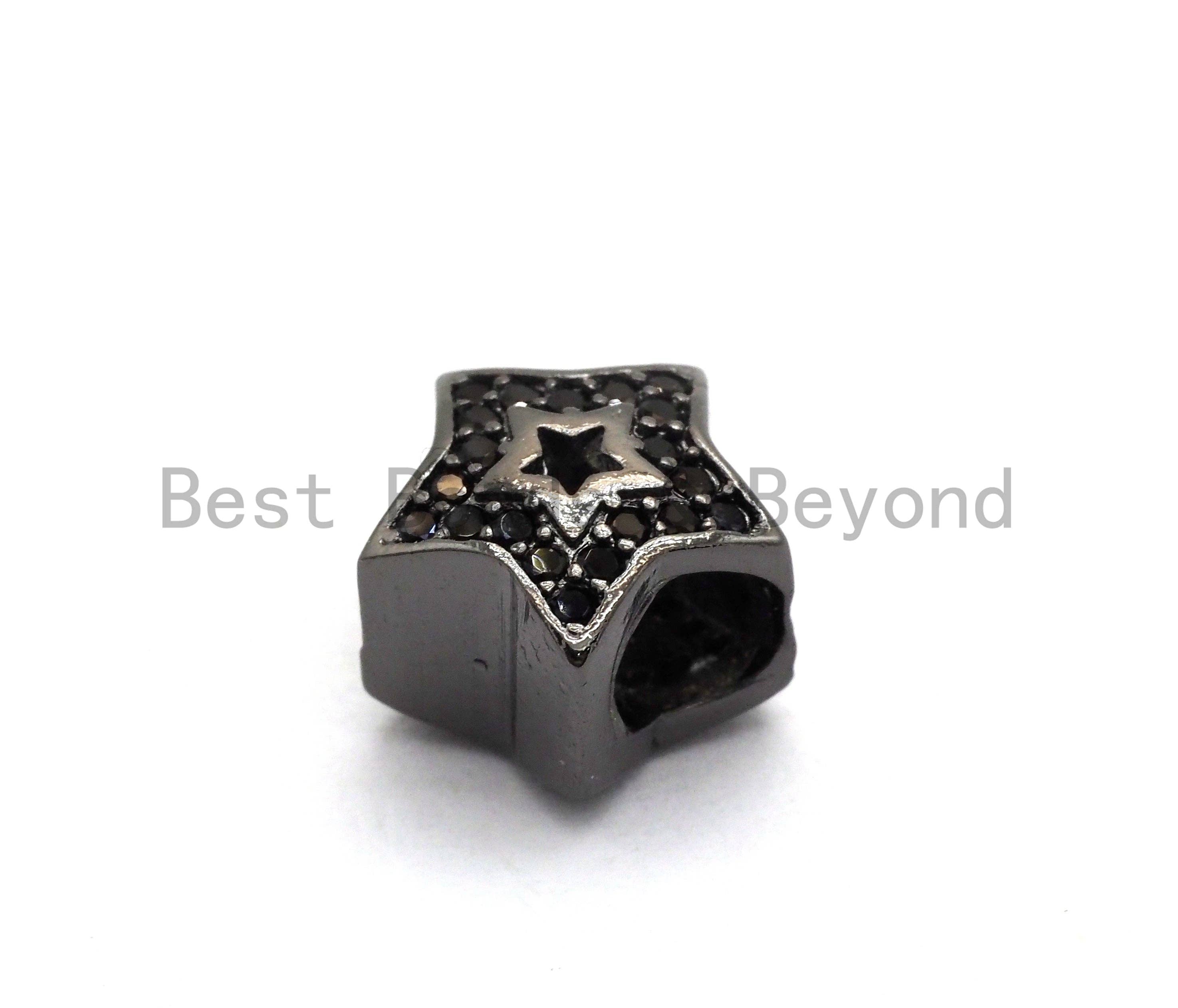 Black CZ Pave On Black Micro Pave Hollow Puffy Star Spacer Beads,sku#C96