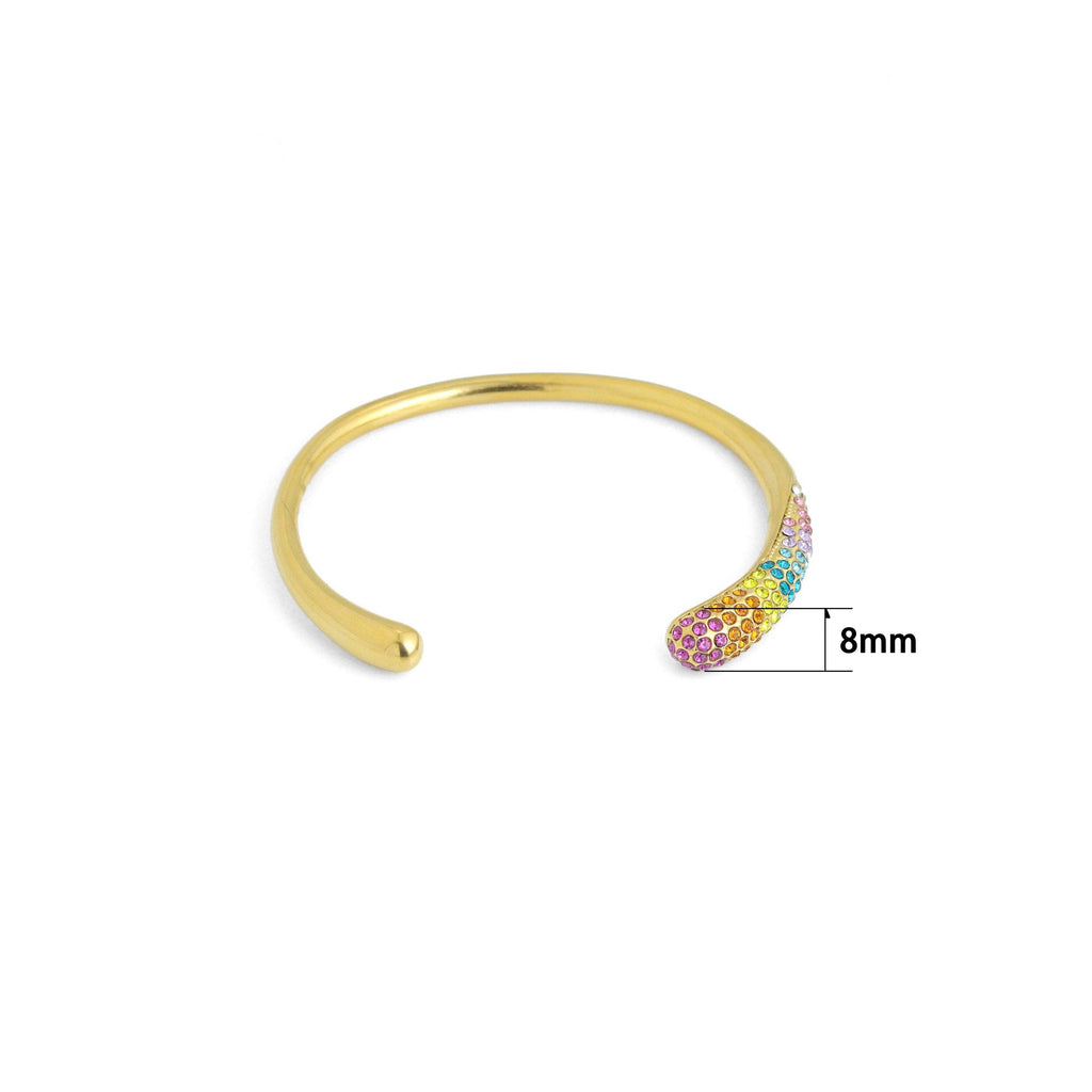 Gold White Pearl Colorful CZ Bangle Adjustable Bracelet, Sku#O126