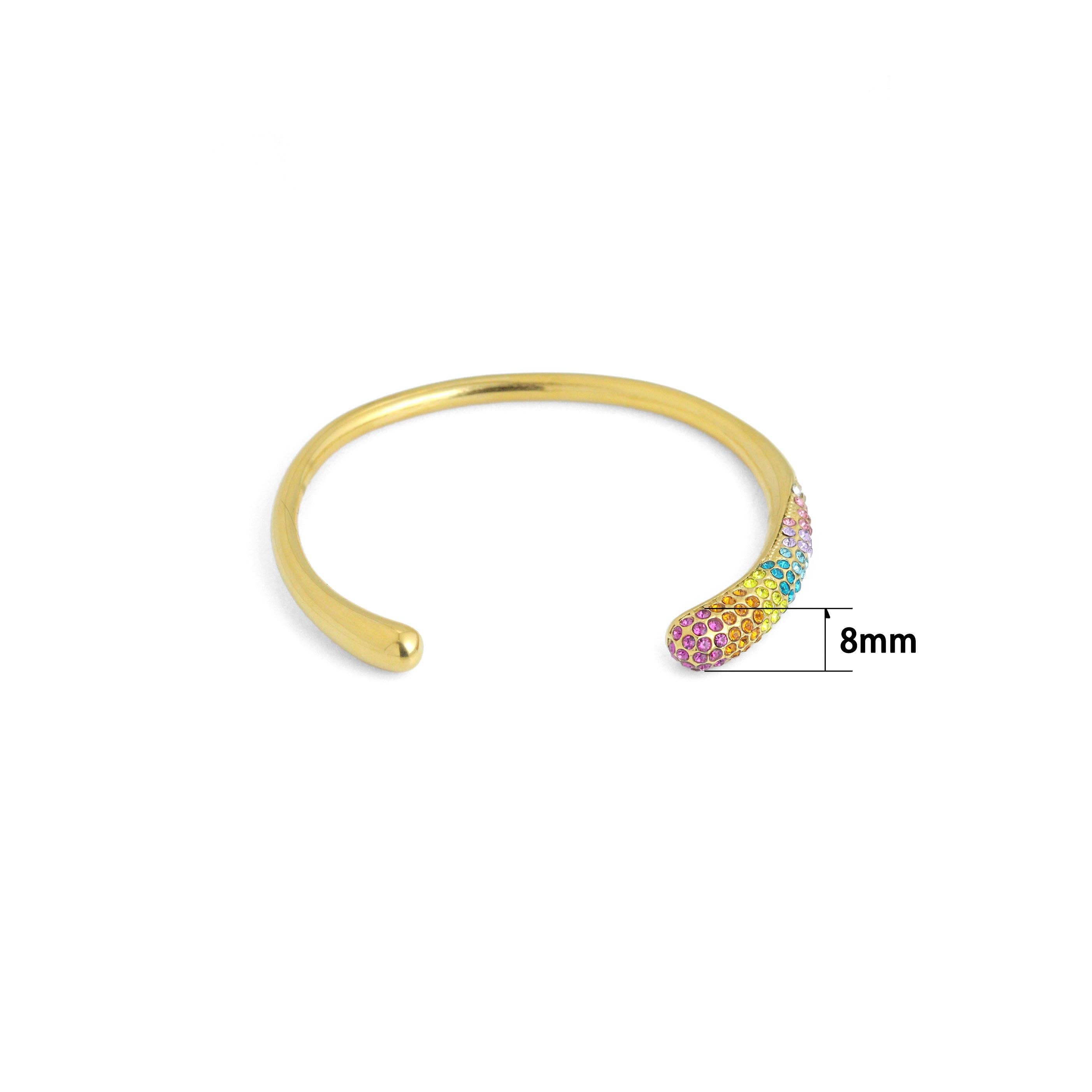 Gold White Pearl Colorful CZ Bangle Adjustable Bracelet, Sku#O126