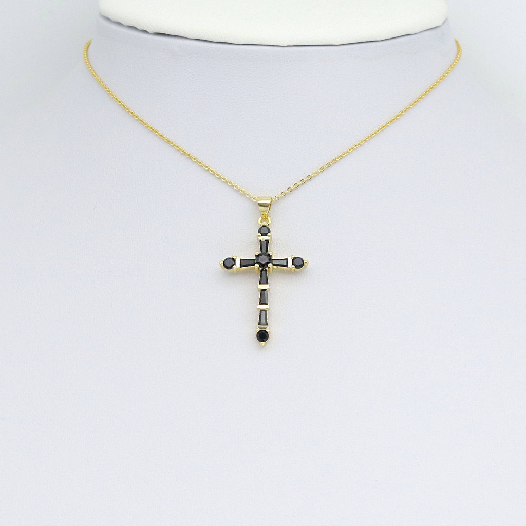 Pink Black Baguette CZ Cross Shape Charm Pendant, Sku#LK1049