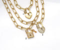 Paperclip Gold Lock Chain Necklace, Sku#EF208