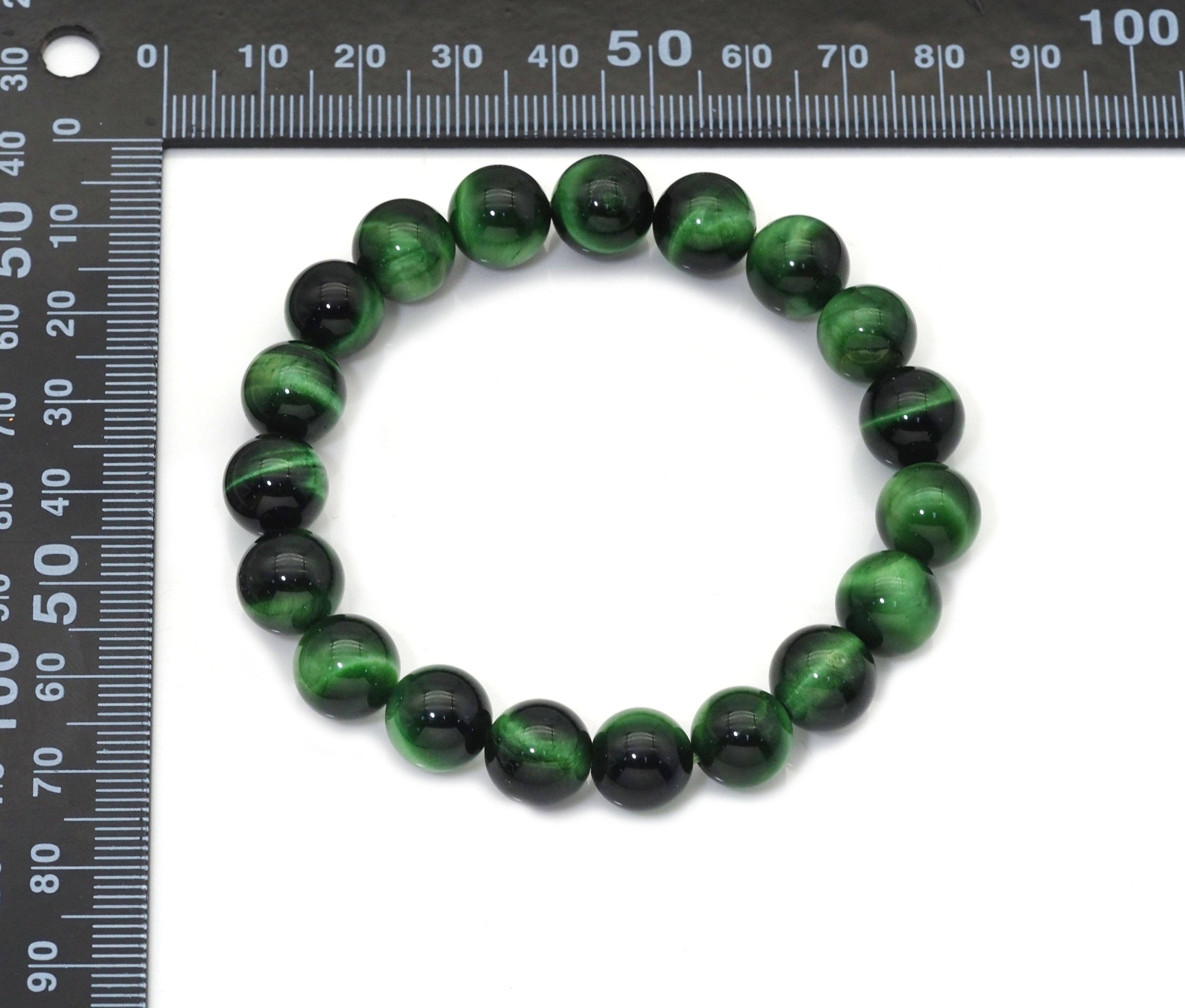 Natural Green Tiger Eye Round Smooth Stretchy Bracelet, Sku#