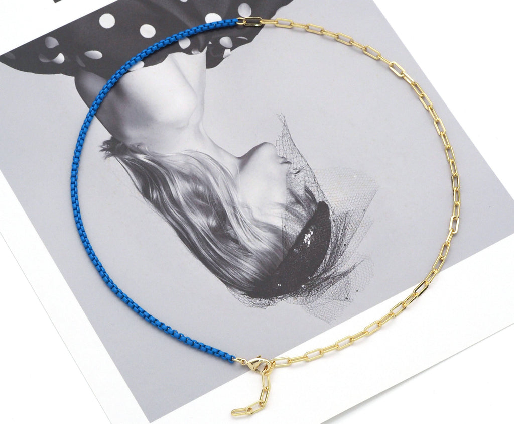 Gold Paperclip Colorful Enamel Box chain Necklace, sku#EF195