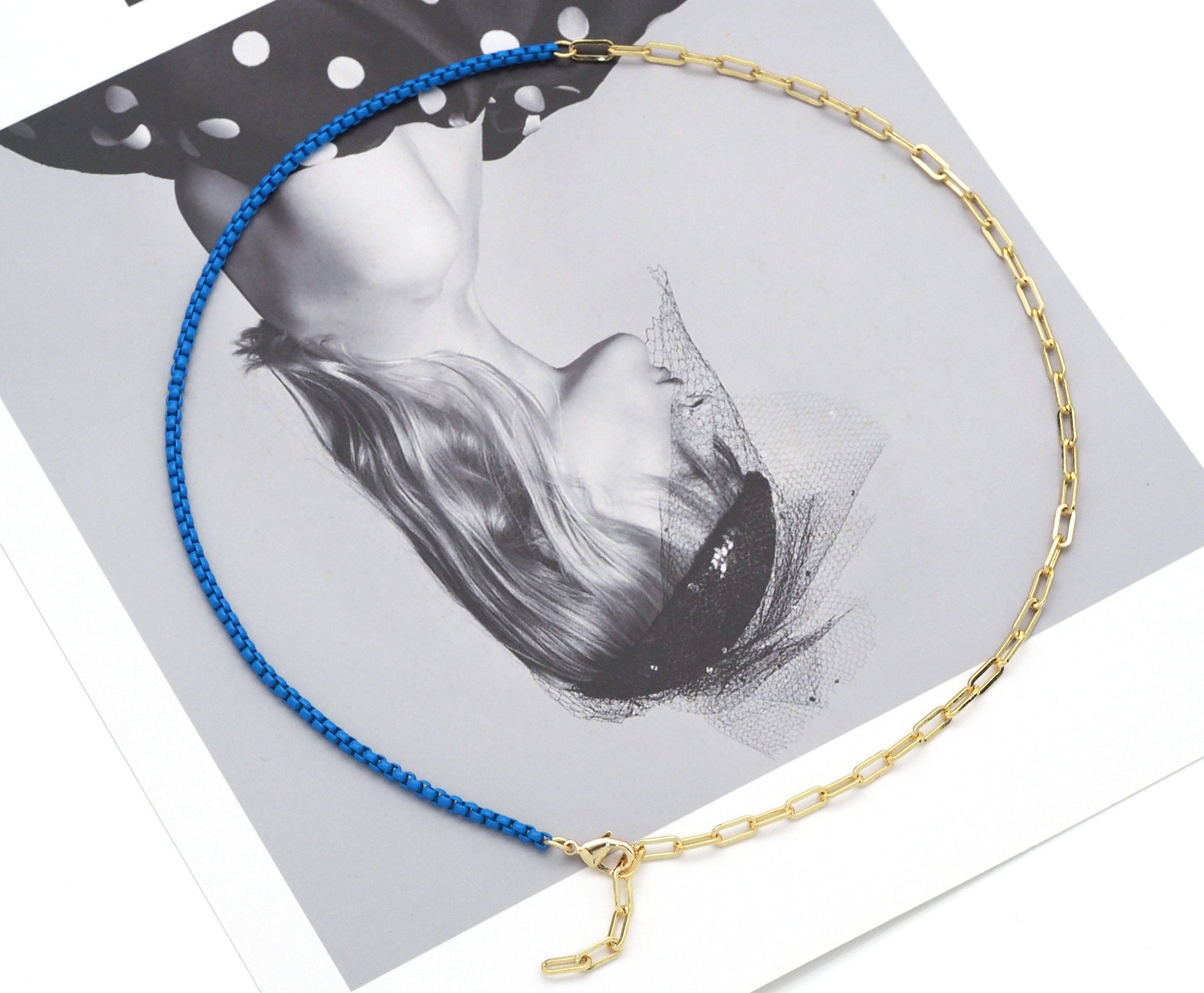 Gold Paperclip Colorful Enamel Box chain Necklace, sku#EF195