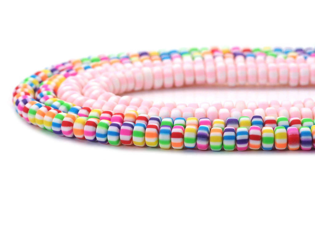 Pink Colorful Candy Rondelle Shape Clay beads, 3x7mm, sku#U1474