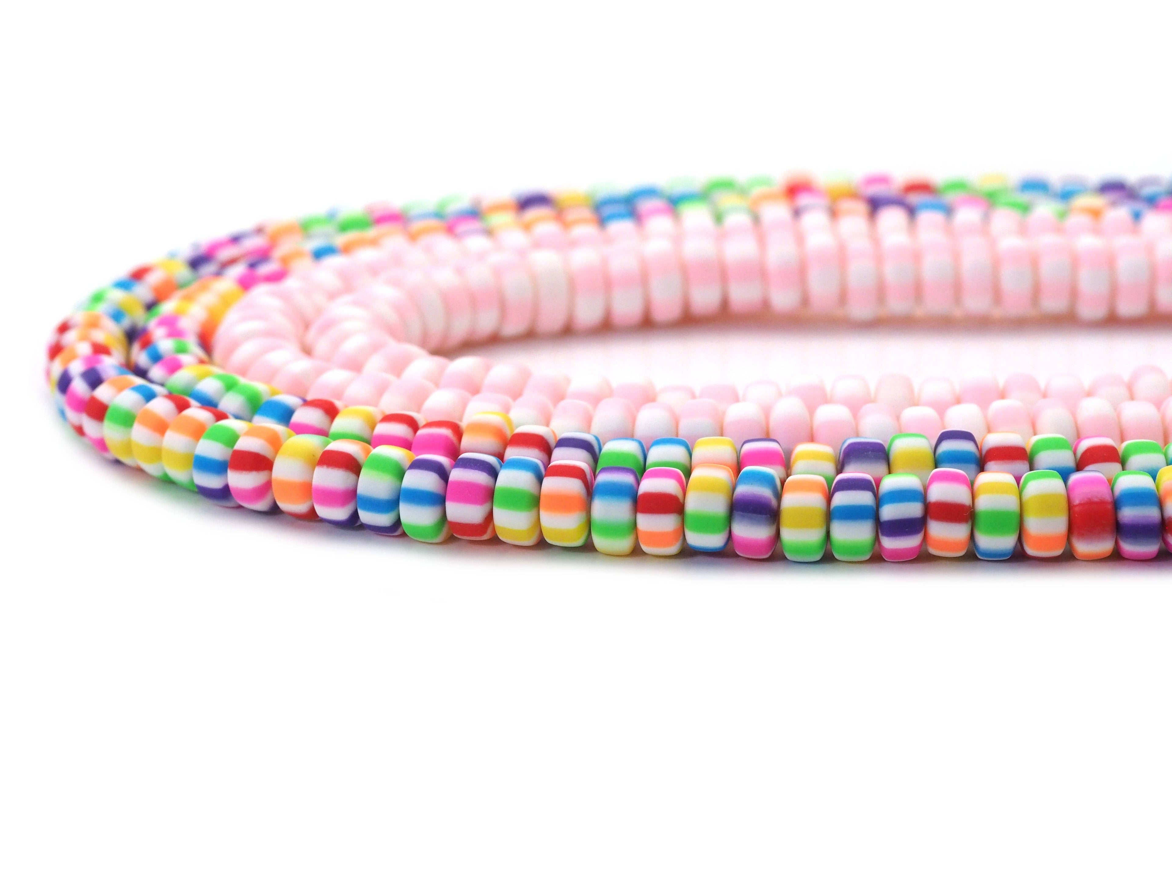 Pink Colorful Candy Rondelle Shape Clay beads, 3x7mm, sku#U1474
