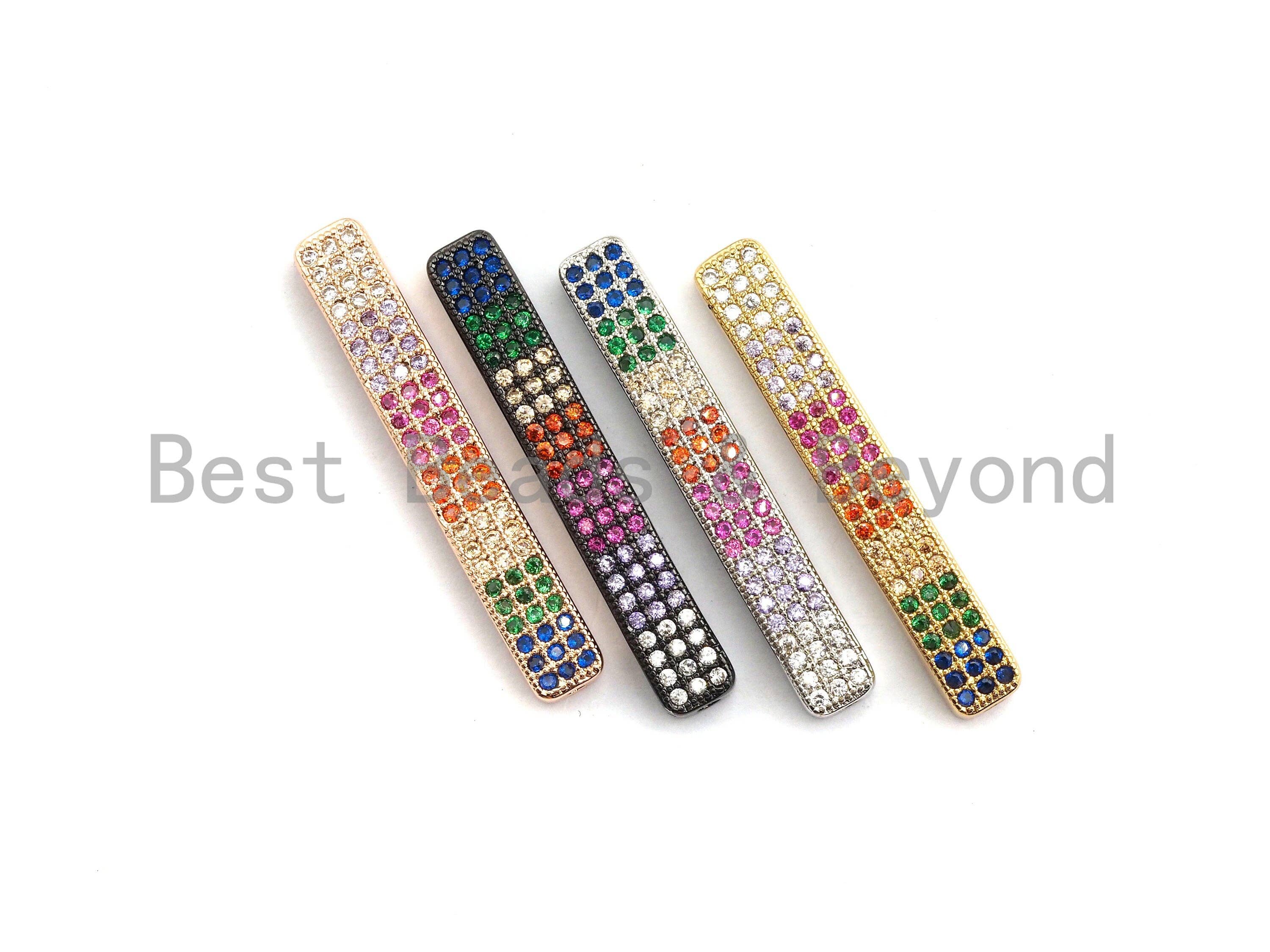 Rainbow CZ Micro Pave Tube/ Bar Connector for Bracelet/Necklace, Link Connector, Spacer Connector, 5x35mm,sku#E429
