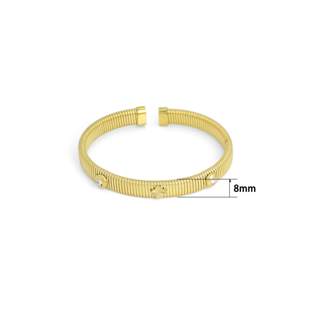 Flower Dot CZ Bangle Adjustable Bracelet, Sku#O125