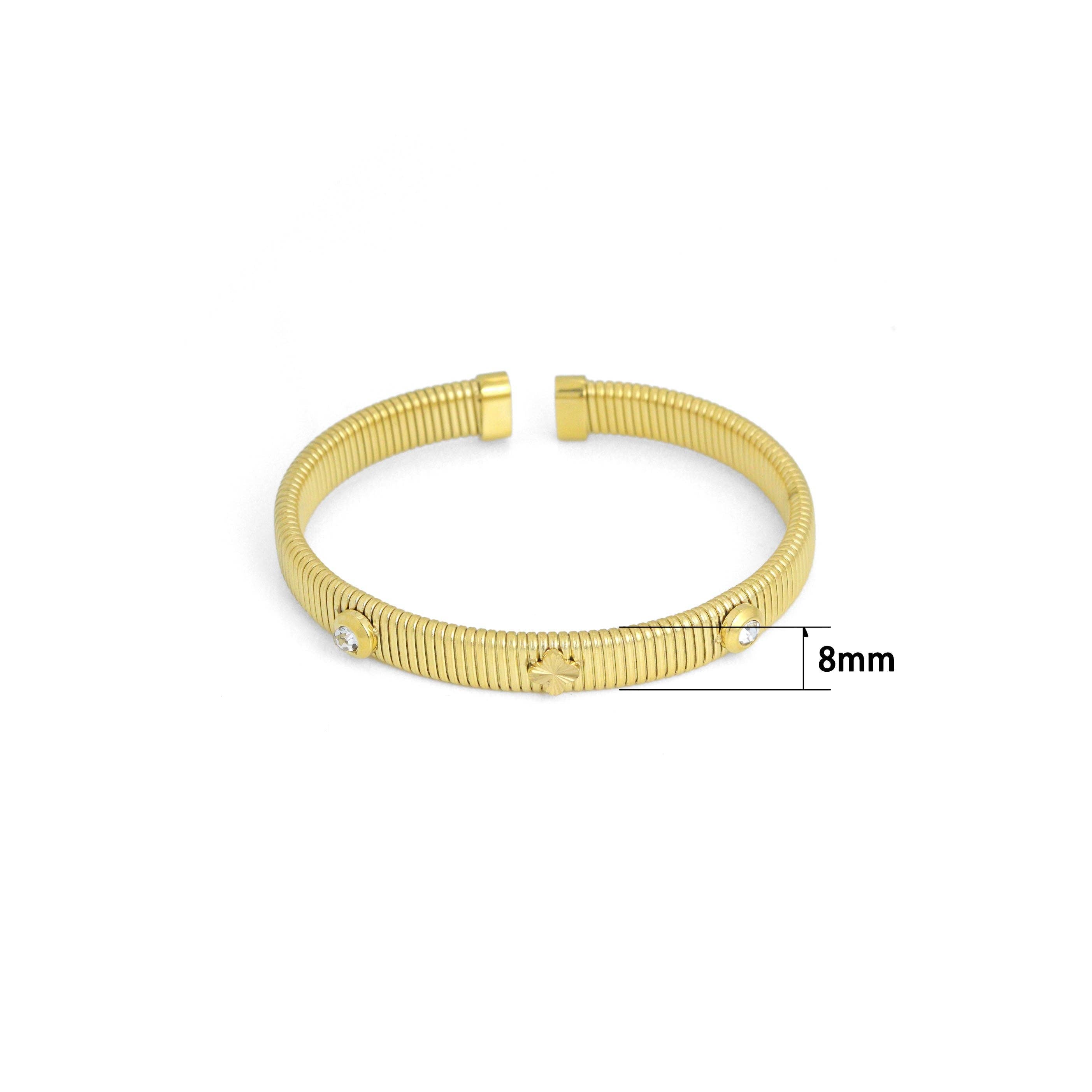 Flower Dot CZ Bangle Adjustable Bracelet, Sku#O125
