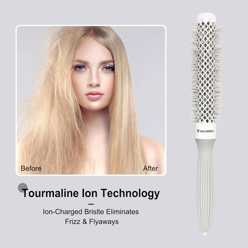 Eagle Fortress Professional Extended Barrel Round Hair Brush for Blow Drying with Ceramic + Ionic, Grey 0.98in