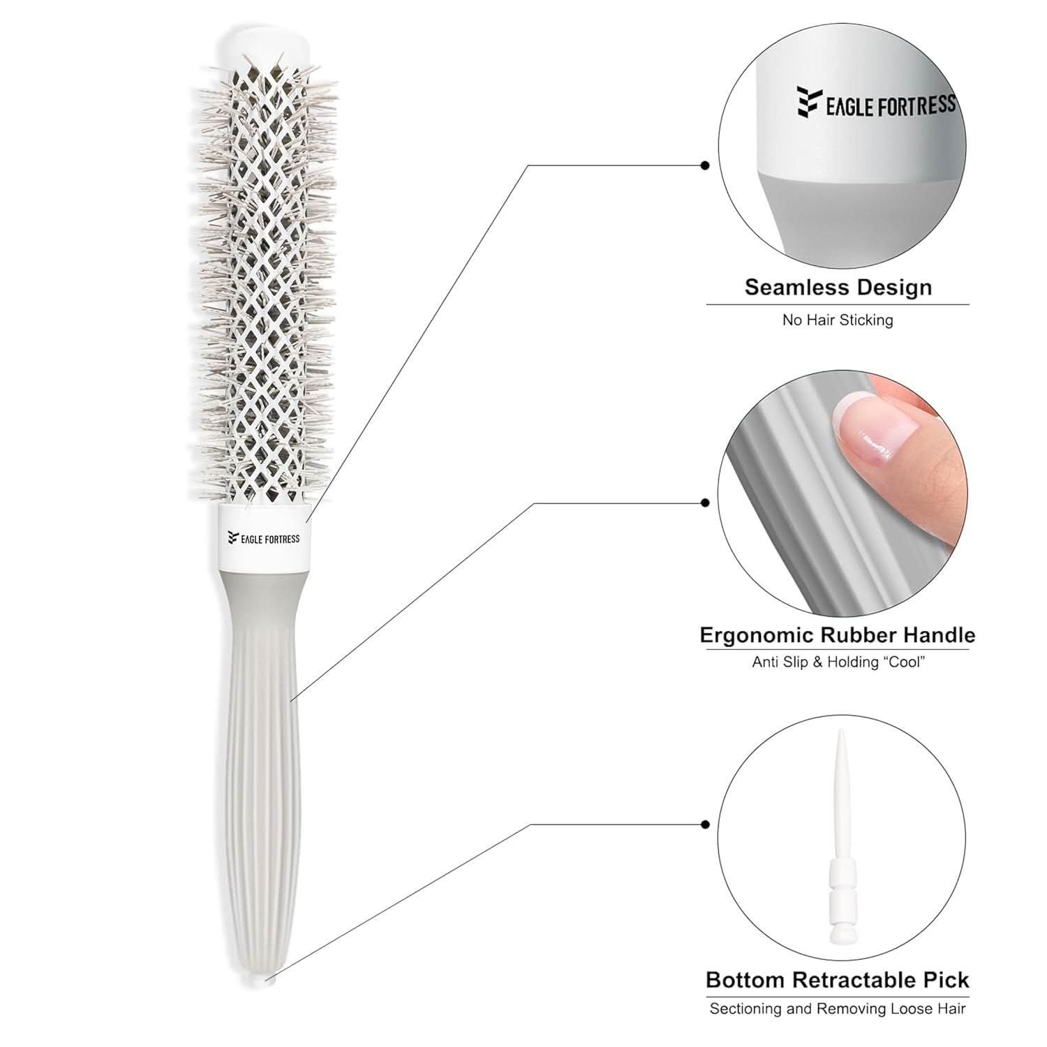 Eagle Fortress Professional Extended Barrel Round Hair Brush for Blow Drying with Ceramic + Ionic, Grey 0.98in