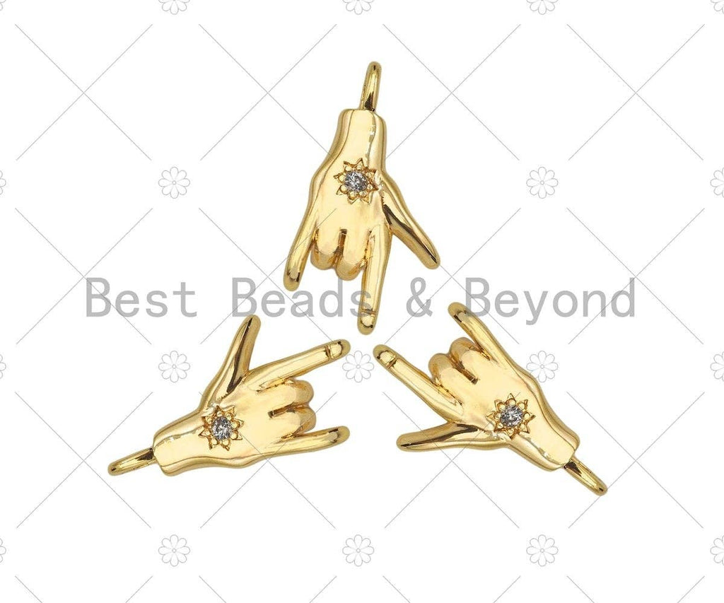 CZ Micro Pave Love You Hand Shape Pendant, 14K Dainty Gold Charm, Necklace Bracelet Charm Pendant,11x20mm,Sku#ZX06