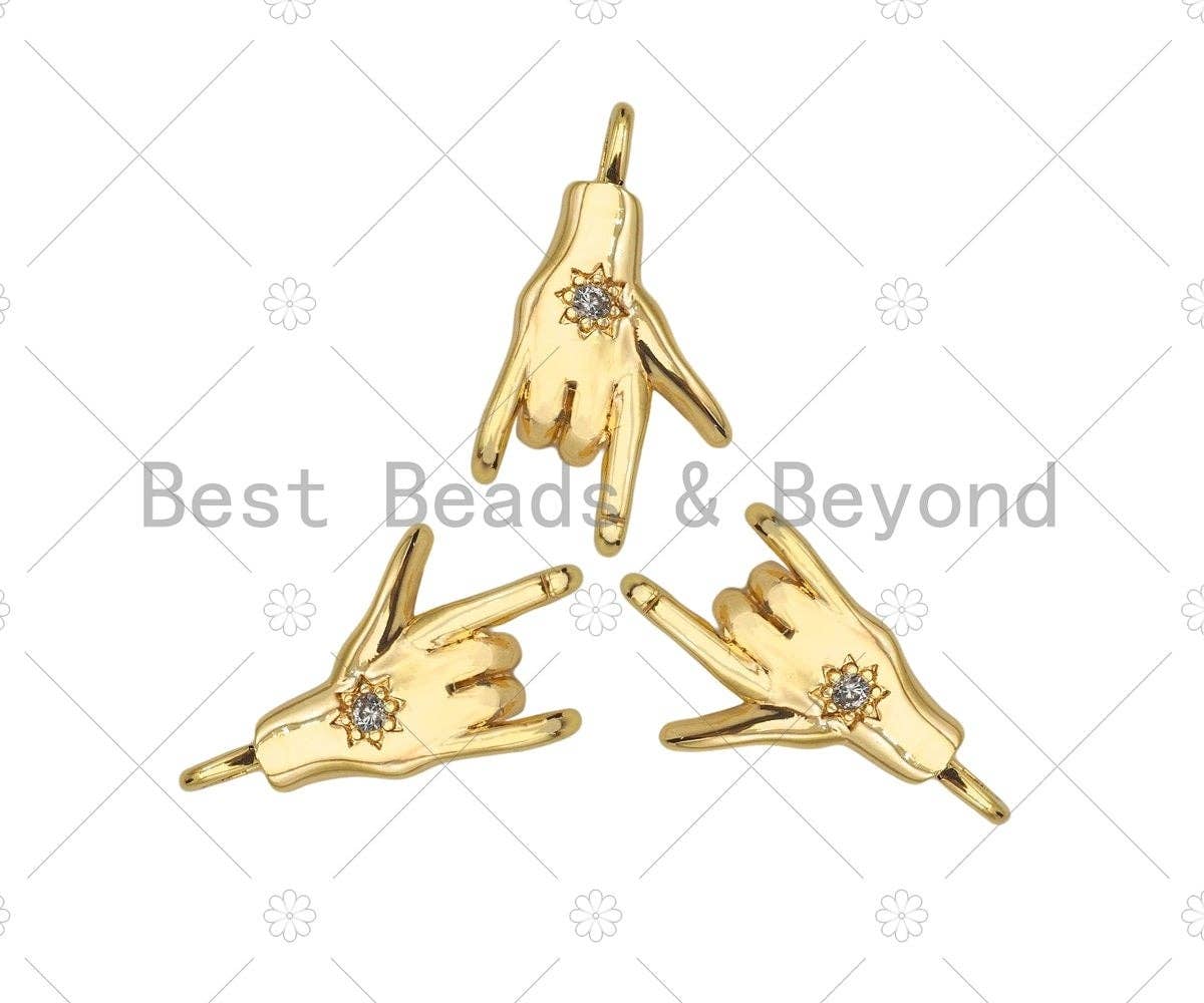 CZ Micro Pave Love You Hand Shape Pendant, 14K Dainty Gold Charm, Necklace Bracelet Charm Pendant,11x20mm,Sku#ZX06