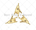 CZ Micro Pave Love You Hand Shape Pendant, 14K Dainty Gold Charm, Necklace Bracelet Charm Pendant,11x20mm,Sku#ZX06