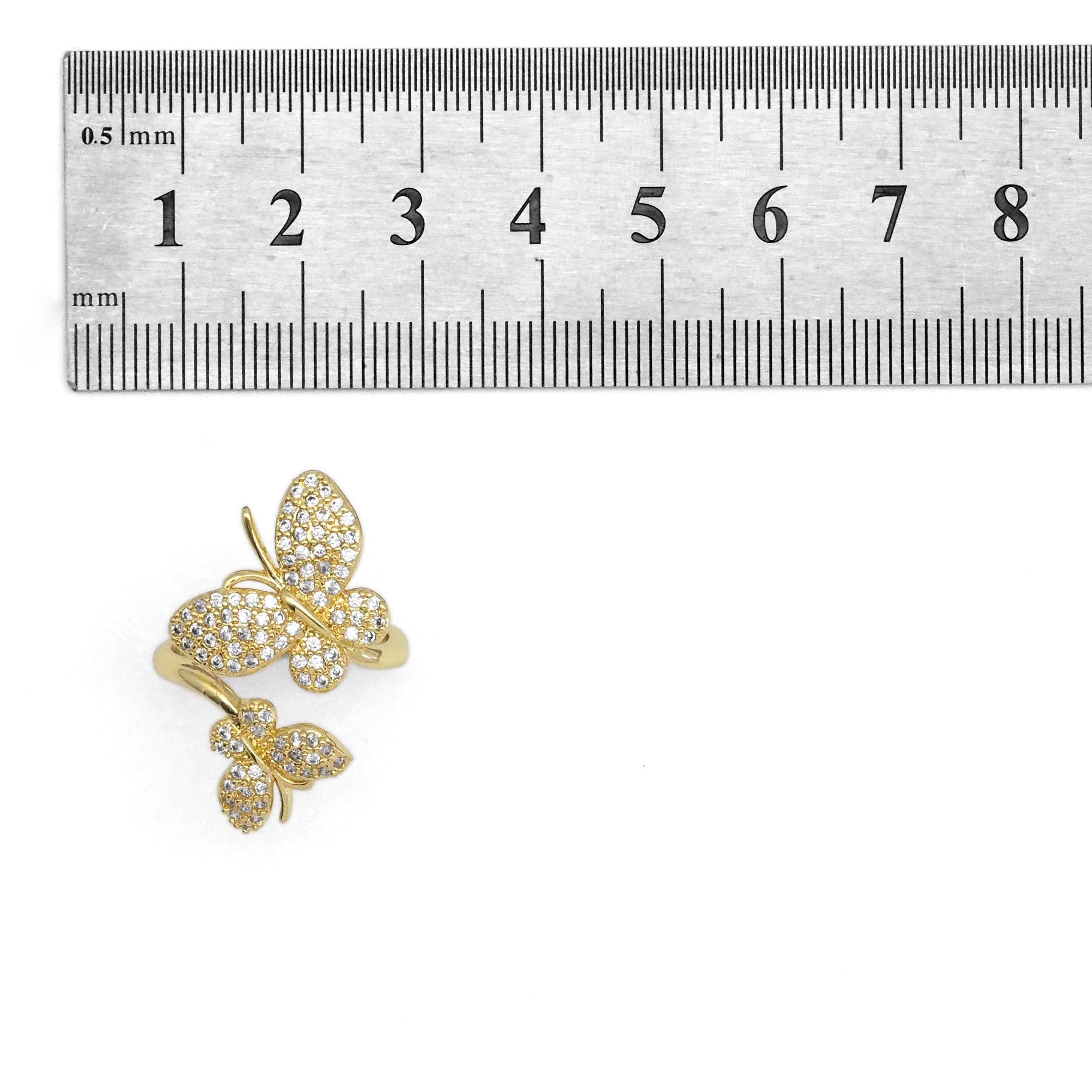 Gold CZ Twin Butterfly Adjustable Ring, Sku#LD429