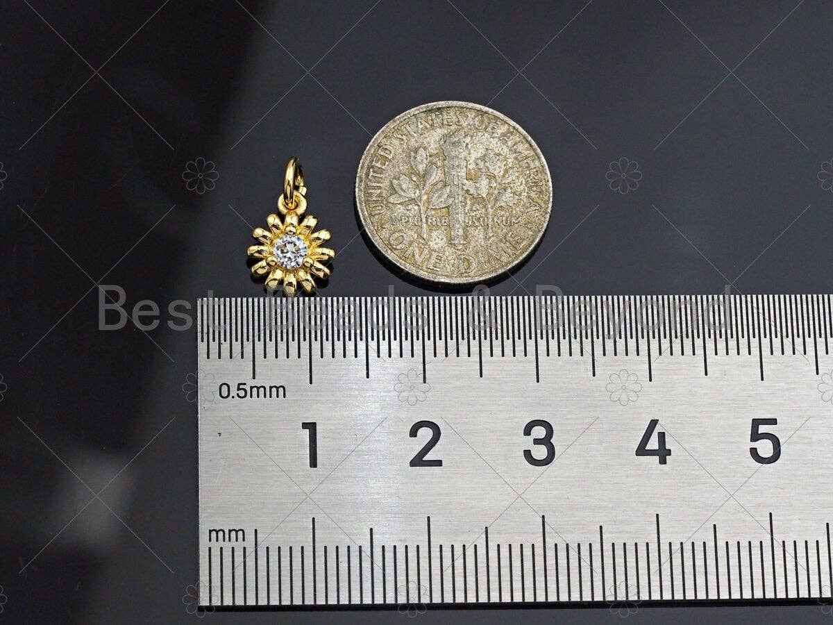 Clear CZ Micro Pave Sunflower Pendant/Charm, Sunflower Cubic Zirconia Pendant Charm,8x10mm,sku#Z1218