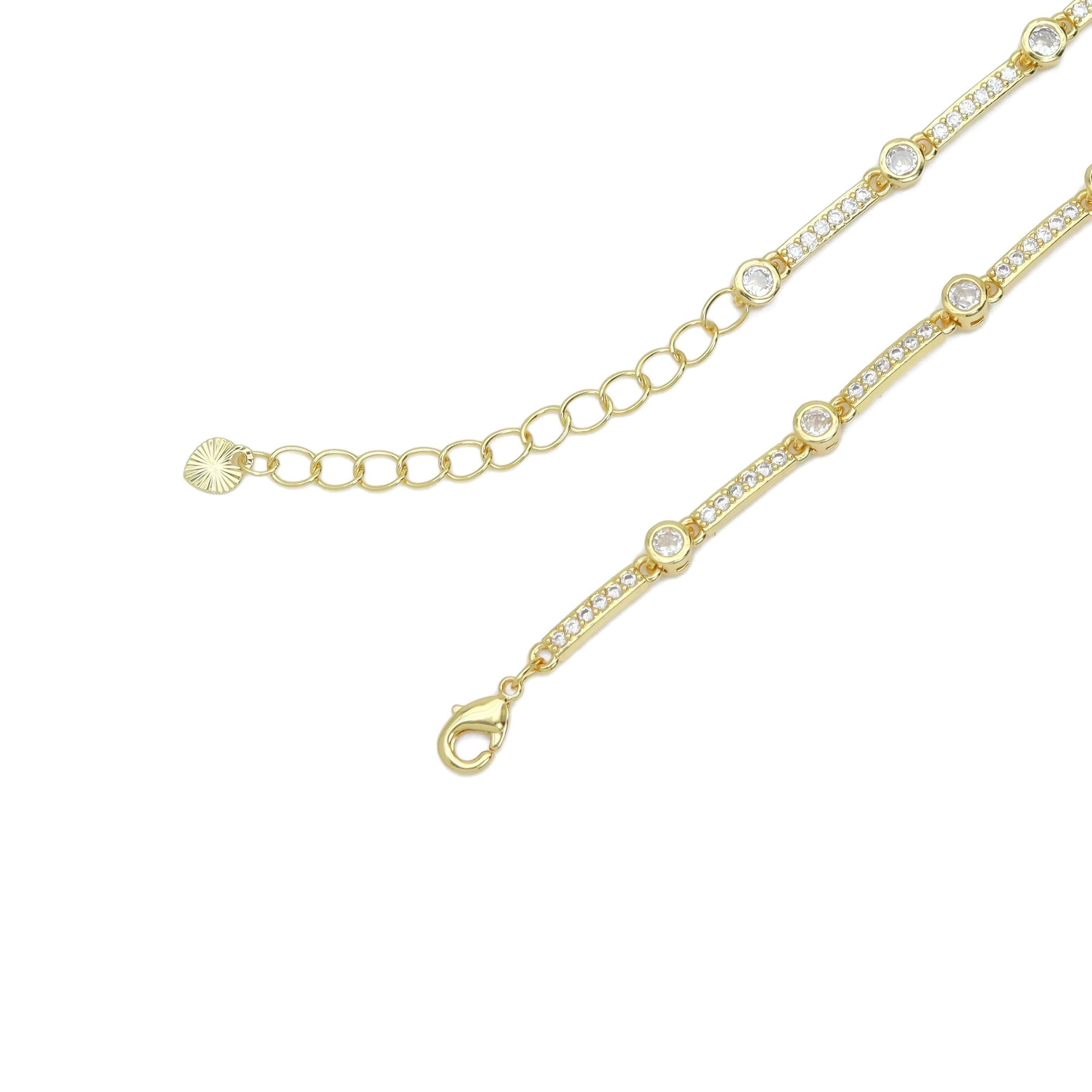 Clear CZ Round CZ Bar Link Adjustable Bracelet, Sku#LD617