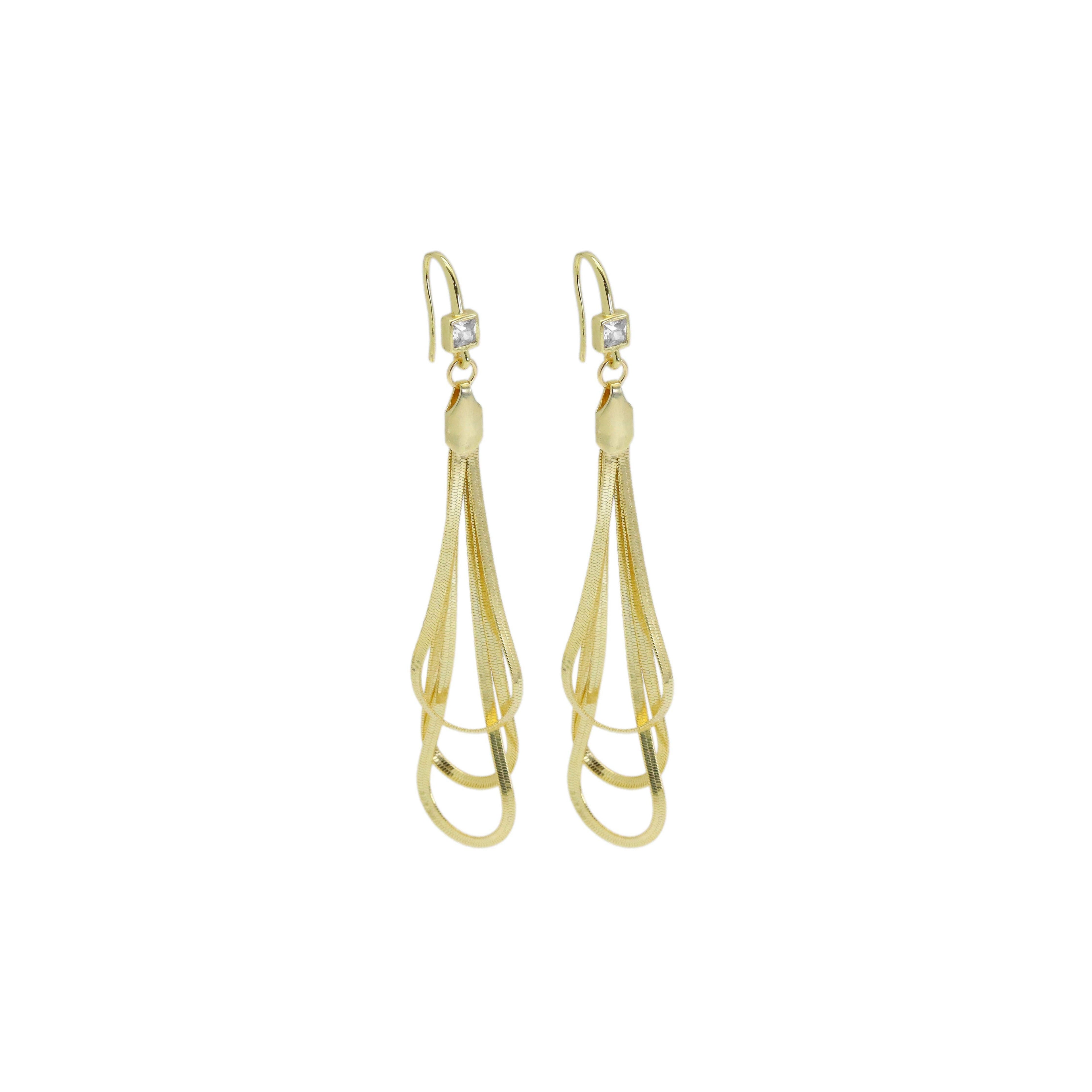 herringbone chain Long dangle Statement Earrings, Sku#EF533