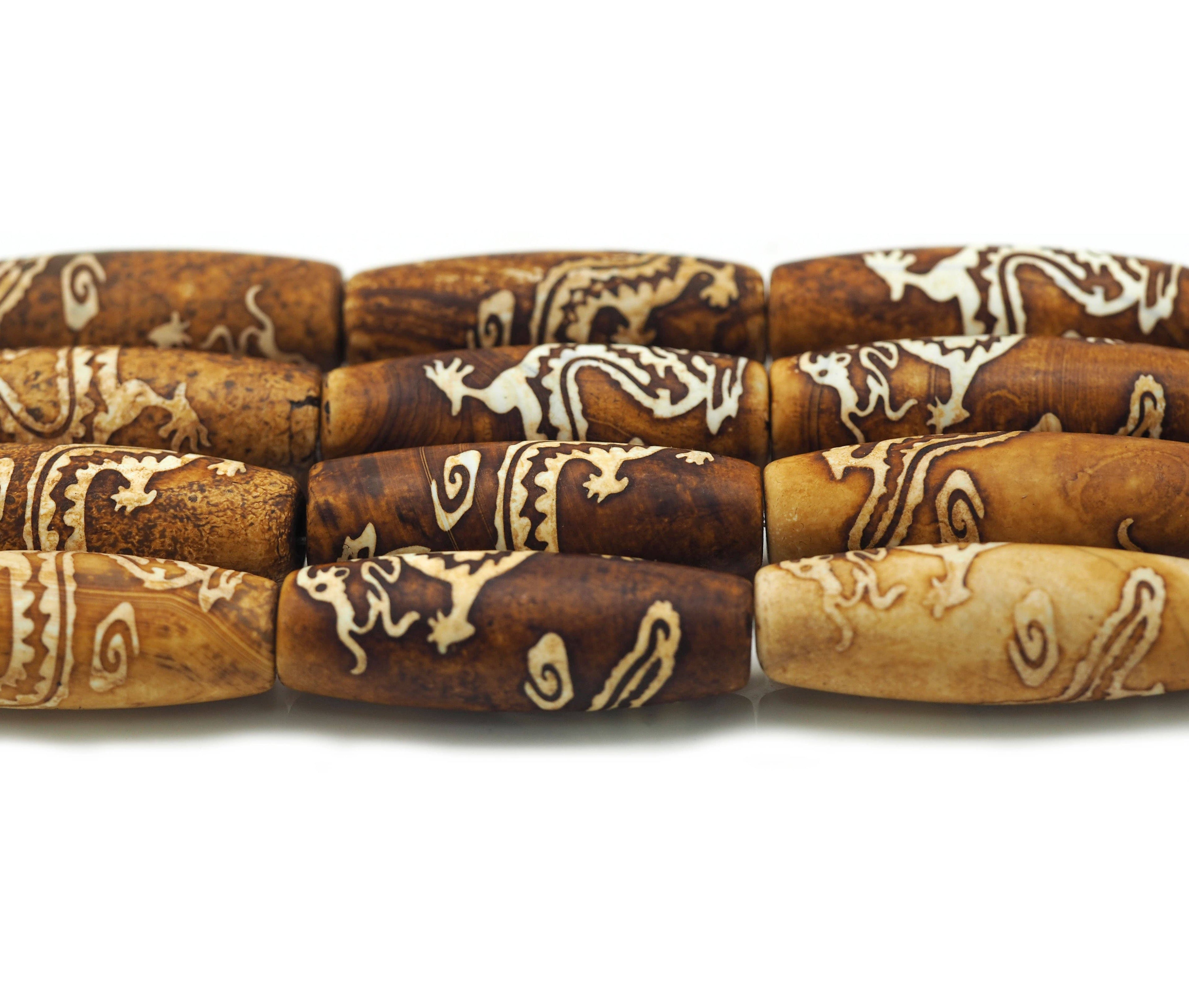 Natural Tibetan Agate Barrel Focal Beads, Dragon Beads, Sku#U1341