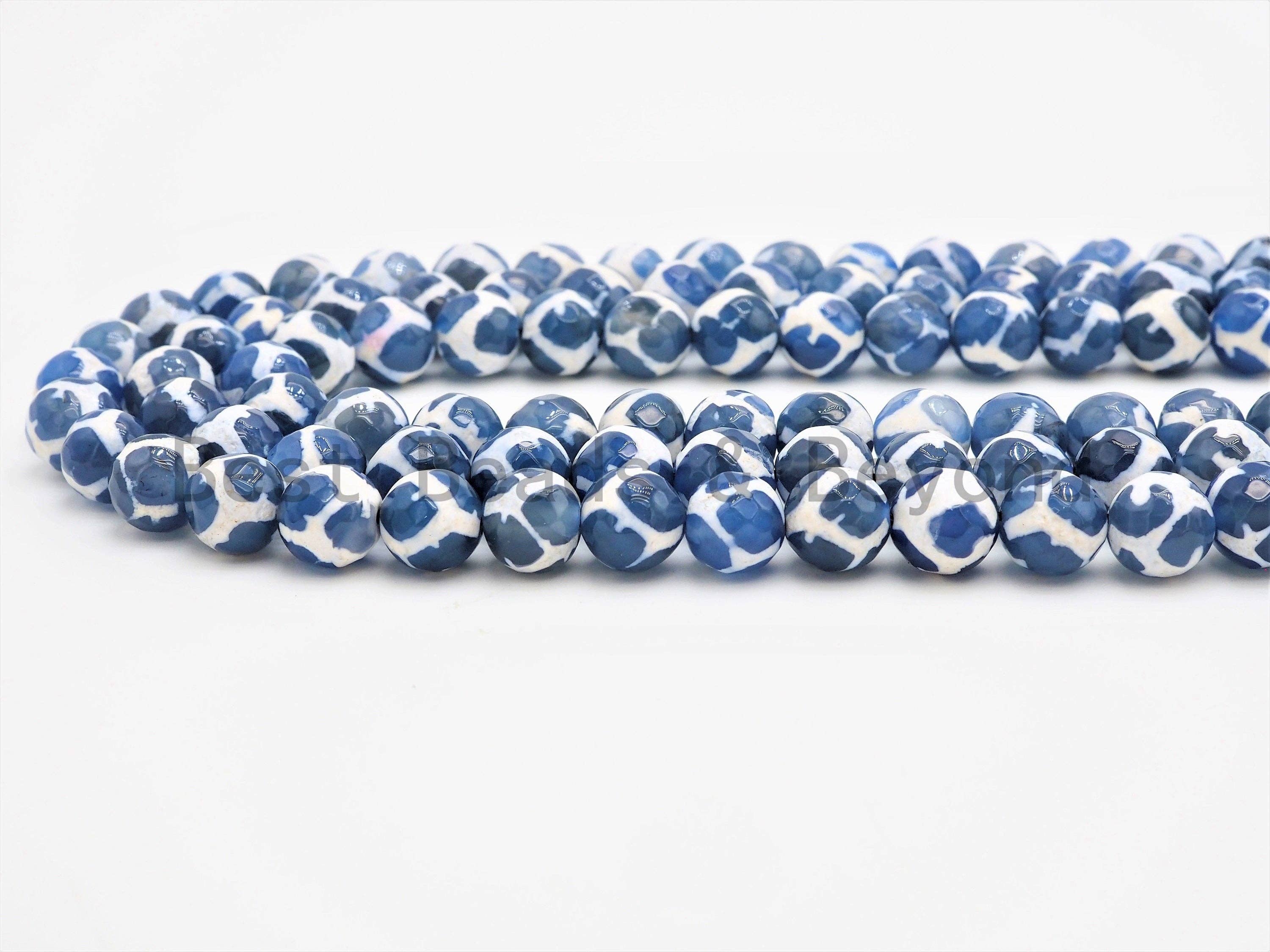 Quality DZI Blue White Agate beads, Round Tibetan Agate Bead, sku#U408